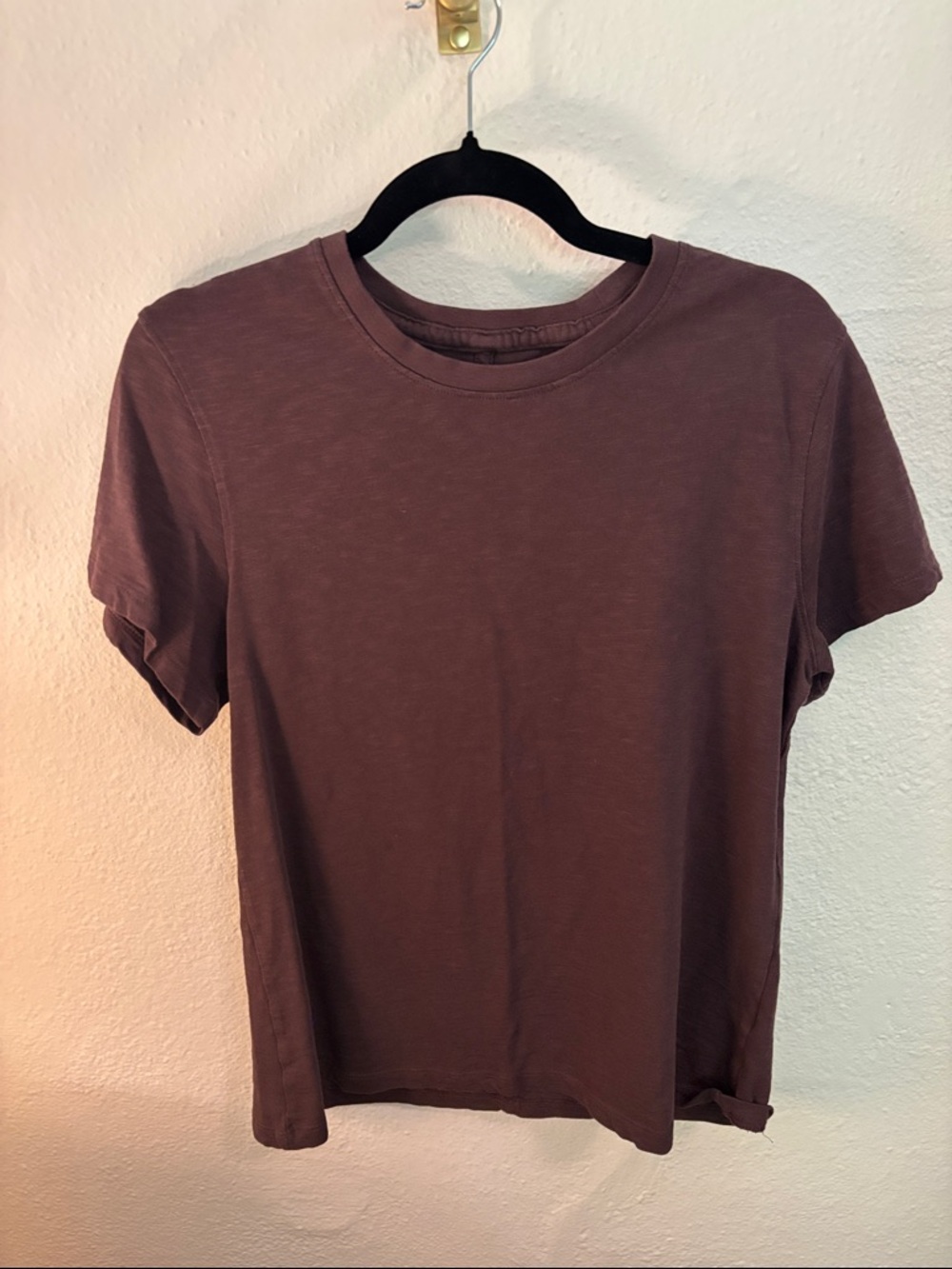 Quince Short Sleeve 100% Organic Cotton Crewneck Tee in Mauve Brown/Plum